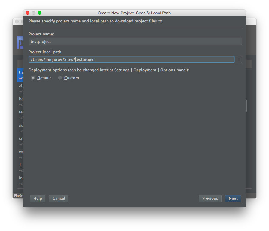 Выбираем название проекта и директорию